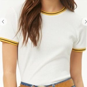 Forever 21 Ivory Fashion Varsity Tee Top
